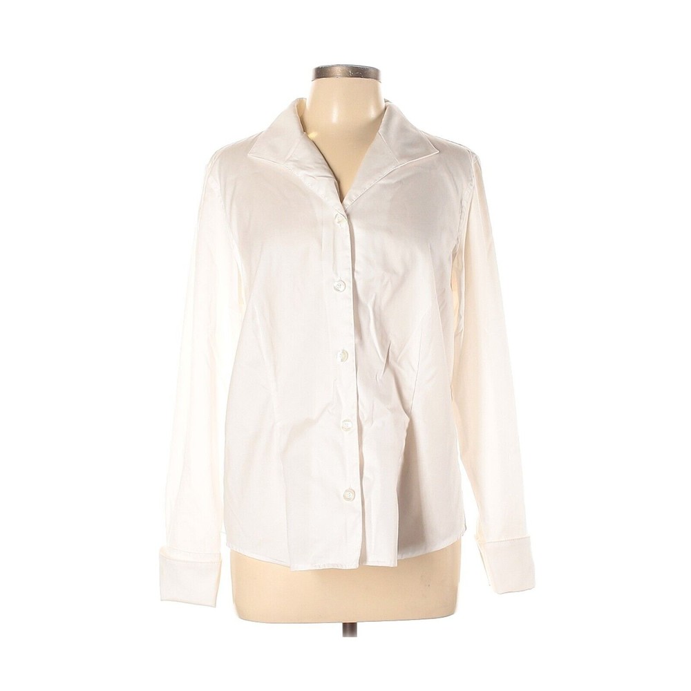 Mary McFadden Womens Sz L White Long Sleeve Button Down Shirt